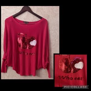 Millennium Red Sequin Apple Long Sleeve Top